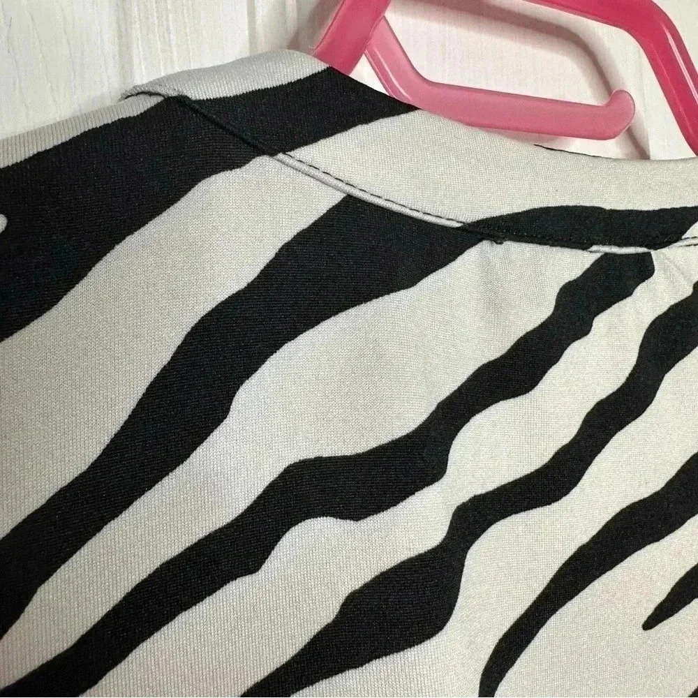 Mandy Evans Blouse Zippered Pockets Zebra Print Black & White Size  XL - Picture 12 of 16
